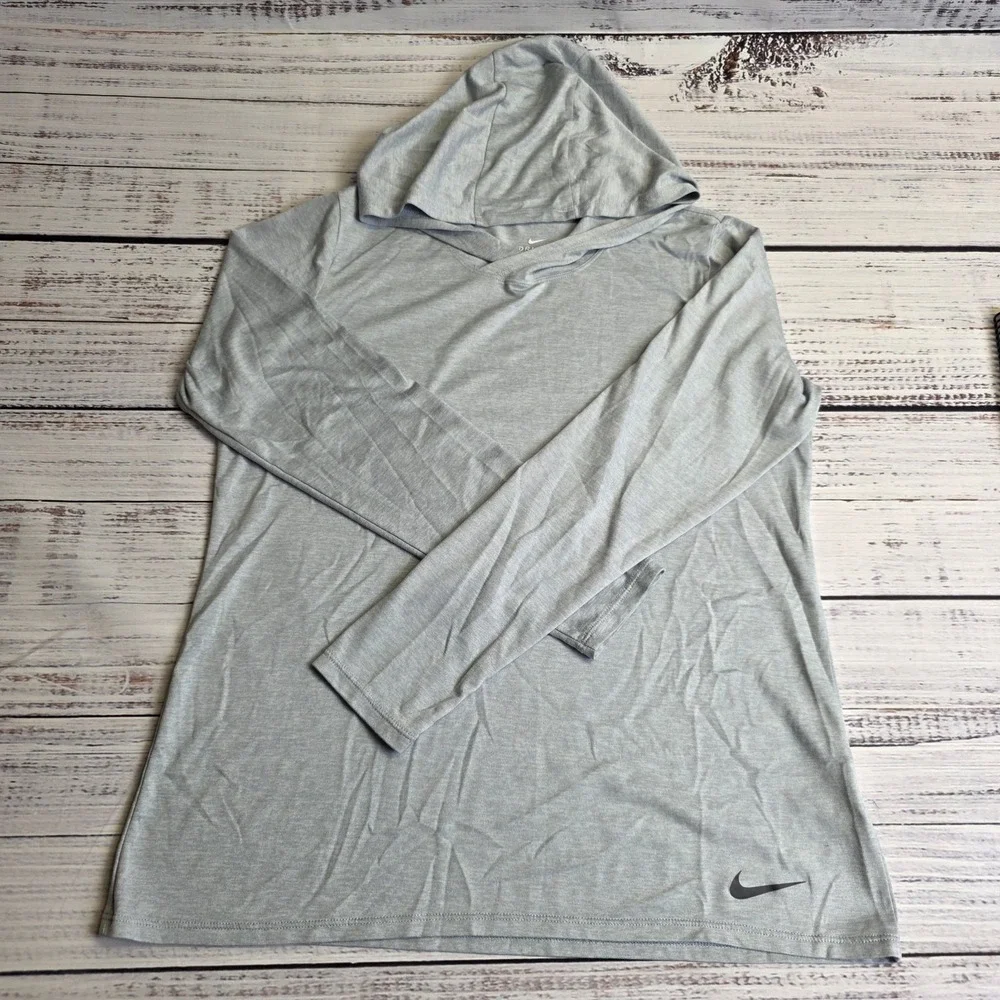 Nike Dri Fit Legend Hoodie Women Large Gray Light Athletic Pullover Running Flaw